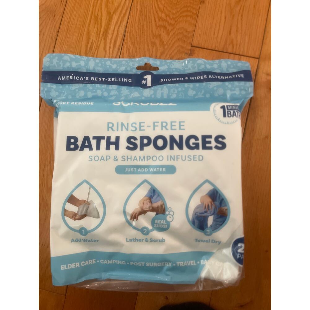 Scrubzz Rinse Free Bath Sponges Just Add Water 25 Count‎ Sponge Bath Surgery